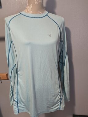 Light Blue Long Sleeve Performance Top with Contrast Stitching